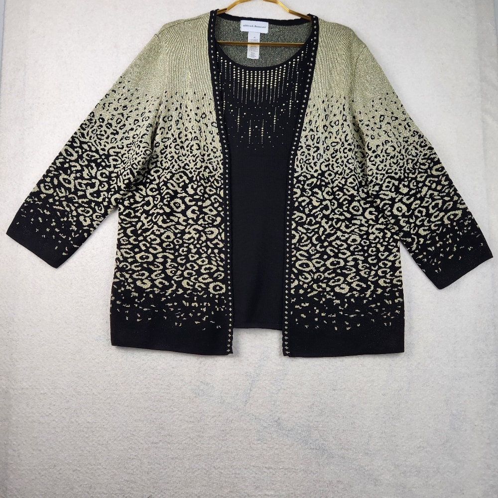 Alfred Dunner Women Size XL Gold/Black Glitzy Animal Print Pullover Cardigan Top